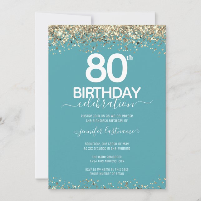 Invitation Parties scintillant d'or 80e anniversaire de fête  (Devant)