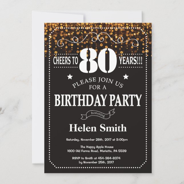 Invitation Parties scintillant d'or 80e anniversaire Invitati (Devant)