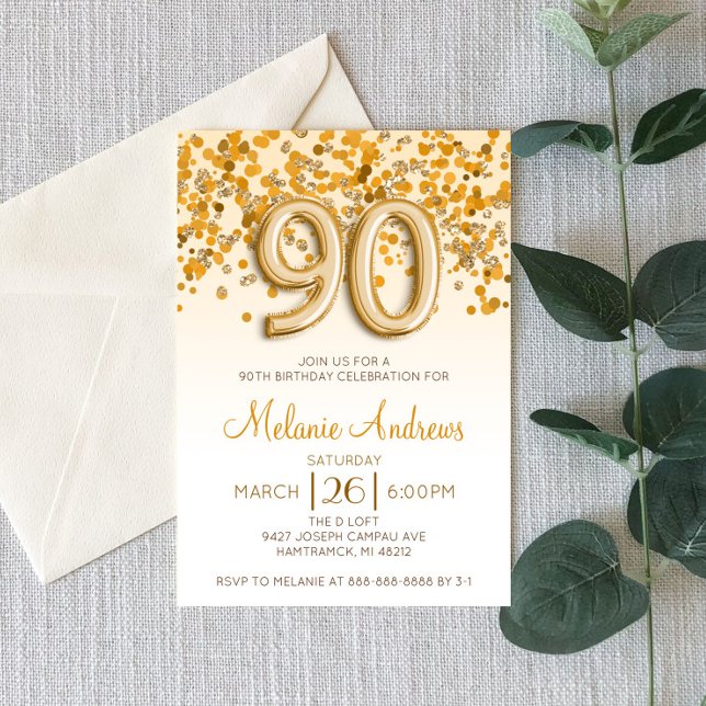 Invitation Parties scintillant d'or 90e anniversaire de fête  (Créateur téléchargé)