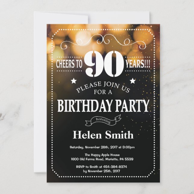 Invitation Parties scintillant d'or 90e anniversaire Invitati (Devant)
