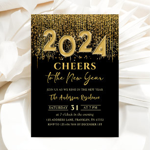 Invitation Parties scintillant d'or à la fête du réveillon du
