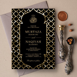 Invitation Parties scintillant d'or antique Cadre noir musulm