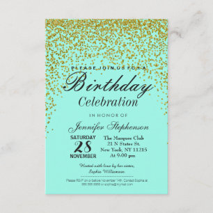 Invitation Parties scintillant d'or Aqua Blue Confetti