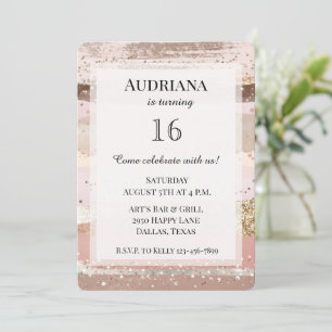 Invitation Parties scintillant d'or au chocolat rose Rose