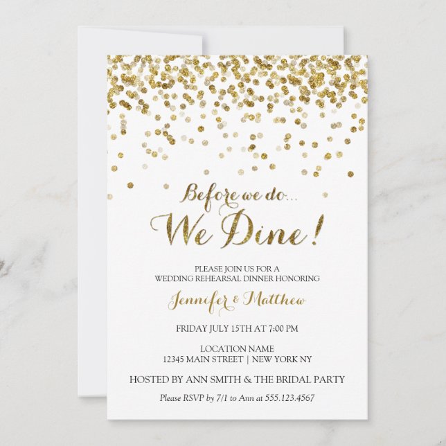 Invitation Parties scintillant D'Or Avant Nous Dînons Dîner D (Devant)
