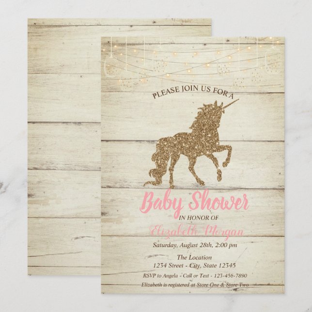 Invitation Parties scintillant d'or Baby shower de texture de (Devant / Derrière)