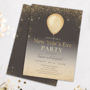 Invitation Parties scintillant d'or Balloon Taupe Nouvel An S