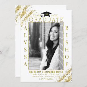 Invitation Parties scintillant d'or blanc Photo Graduate Part