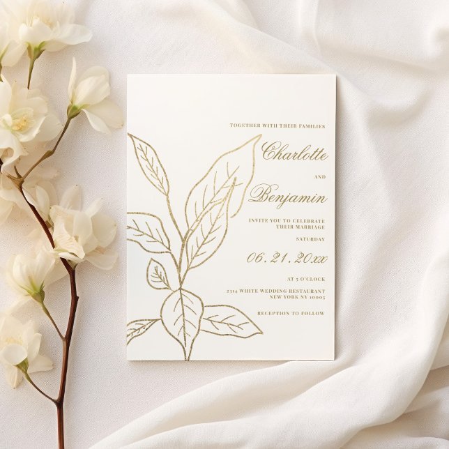 Invitation Parties scintillant d'or blanc simple et élégant m (Simple elegant white gold glitter floral wedding)