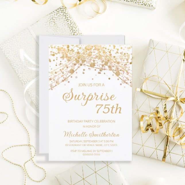 Invitation Parties scintillant d'or blanc Surprise 75e annive (Créateur téléchargé)