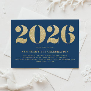 Invitation Parties scintillant d'or Bleu 2024 Soirée du Nouve