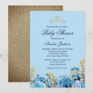 Invitation Parties scintillant d'or bleu étincelant Baby show