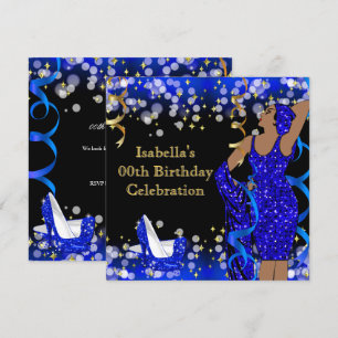 Invitation Parties scintillant d'or bleu Lady Retro talons ha