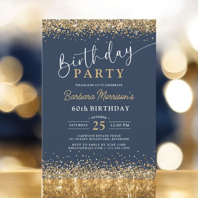 Invitation Parties scintillant d'or bleu marine n'importe que (Créateur téléchargé)
