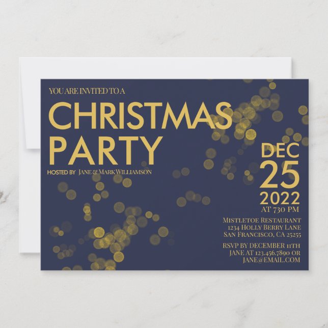 Invitation Parties scintillant d'or bleu moderne confetti (Devant)