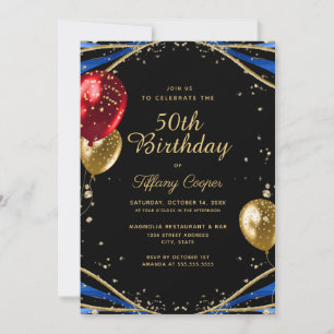 Invitation Parties scintillant d'or Blue Agate femmes 50e ann