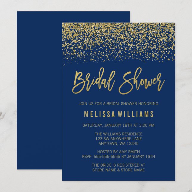 Invitation Parties scintillant d'or Blue Faux de la marine mo (Devant / Derrière)