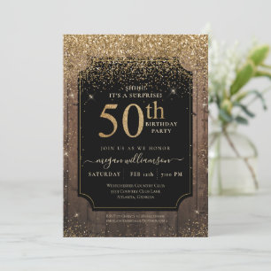 Invitation Parties scintillant d'or Bois 50e fête d'anniversa