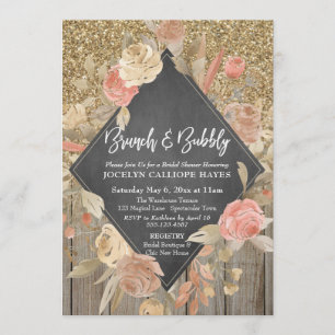 Invitation Parties scintillant d'or Bois Floral Chalkboard Br
