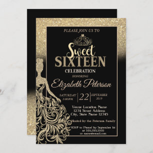 Invitation Parties scintillant d'or Bokeh Ombre, Tiara, Sweet