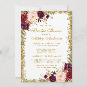 Invitation Parties scintillant d'or Bourgogne Floral Invitati