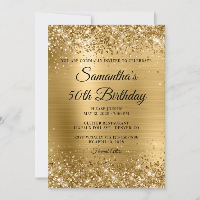 Invitation Parties scintillant d'or brossé huile 50e annivers (Devant)