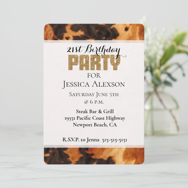 Invitation Parties scintillant d'or Brown Black Cowhide 21e a (Debout devant)