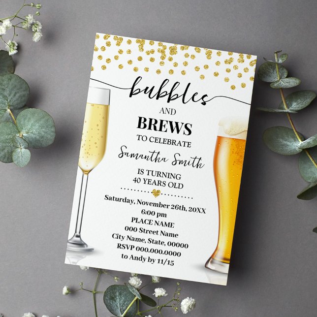 Invitation Parties scintillant d'or bulles et brasse Adultes  (Créateur téléchargé)