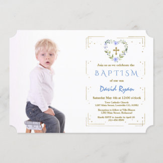 Invitation Parties scintillant d'or Cadre Croix Floral Boy Ph