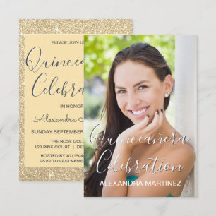 Invitation Parties scintillant d'or - Célébration de Quincean