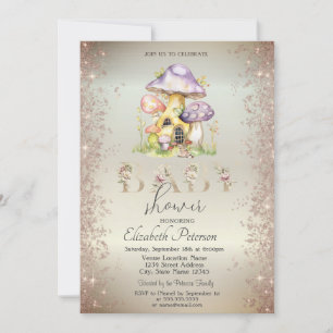 Invitation Parties scintillant d'or Champignons Maisons Baby 