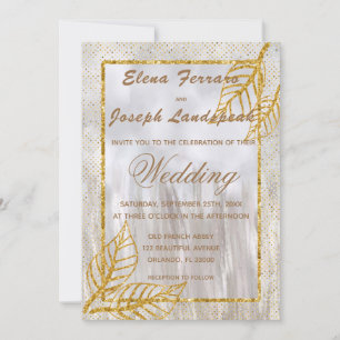 Invitation Parties scintillant d'or Châtaignes Feuilles & Con