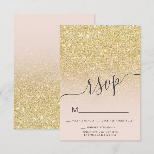 Invitation Parties scintillant d'or chic ombre RSVP blush ros (Devant / Derrière)