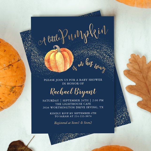 Invitation Parties scintillant d'or Citrouille Marine Baby sh (Créateur téléchargé)
