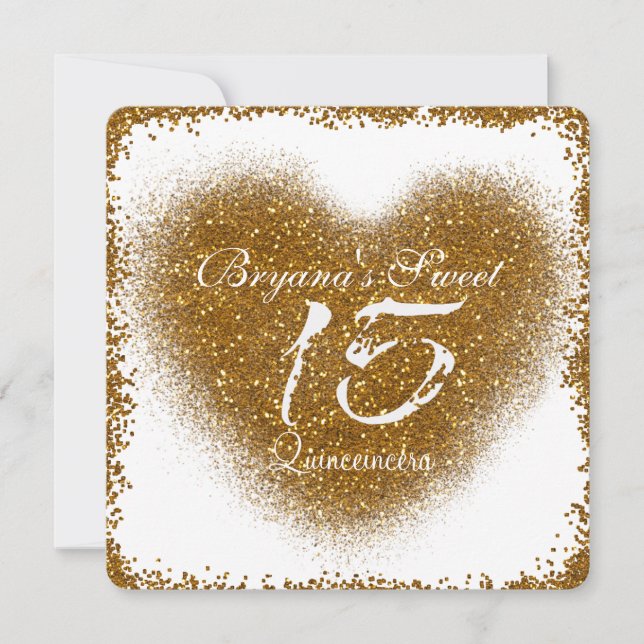 Invitation Parties scintillant d'or Coeur 15 Quinceincera Inv (Devant)