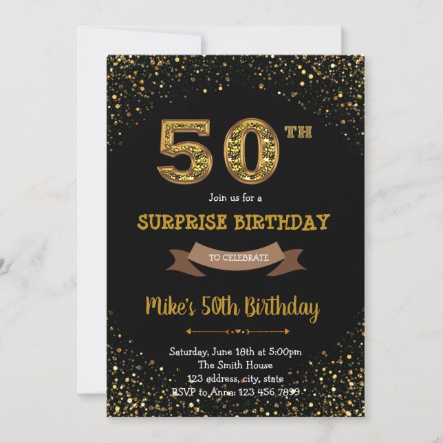 Invitation Parties scintillant d'or confetti 50e anniversaire (Devant)