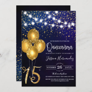 Invitation Parties scintillant d'or Confetti Ballons lumières