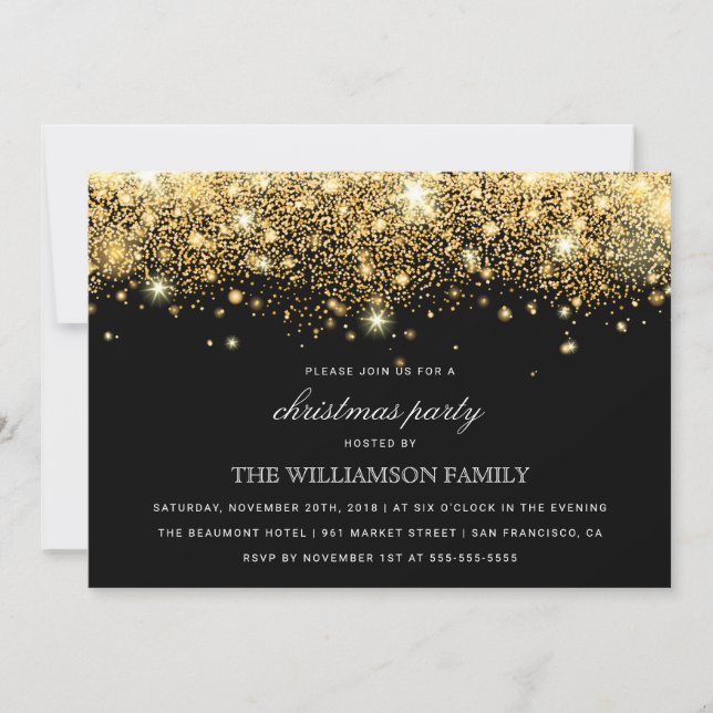 Invitation Parties scintillant d'or Confetti & Lumières | Fêt (Devant)