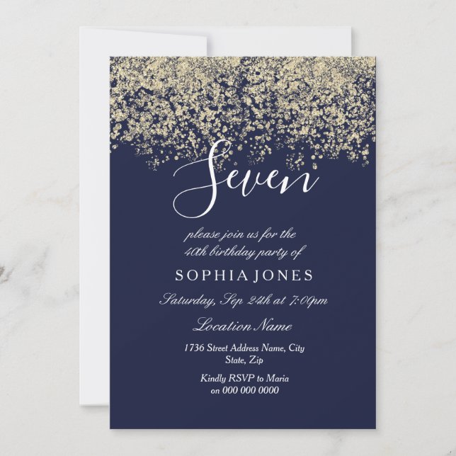 Invitation Parties scintillant d'or Confetti Marine 7e annive (Devant)