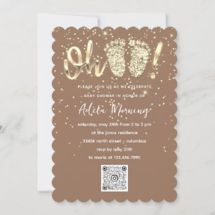 Invitation Parties scintillant d'or Confetti Pieds bébé fille