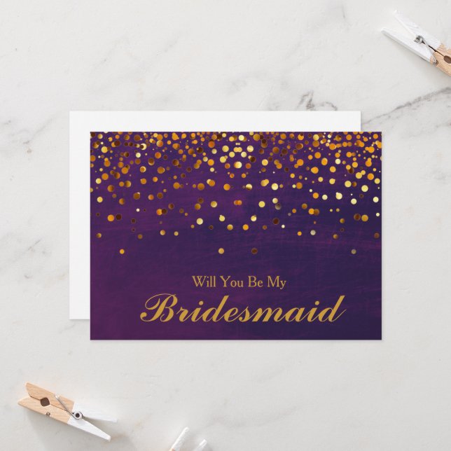 Invitation Parties scintillant d'or Confetti Serez-vous ma de (Devant/Arrière en situation)