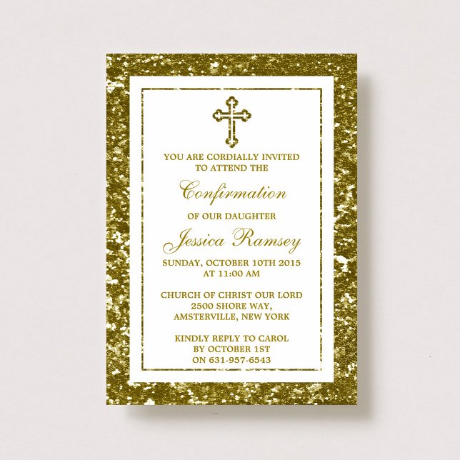 Invitation Parties scintillant D'Or Croix Sainte Communion Ou (Créateur téléchargé)