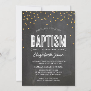 Invitation parties scintillant d'or CUT BAPTISM sur un platea