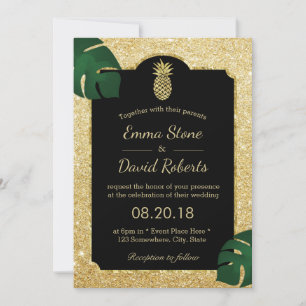 Invitation Parties scintillant d'or d'ananas tropicale Mariag