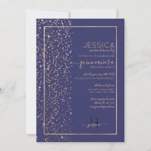 Invitation Parties scintillant d'or de la marine Confetti côt