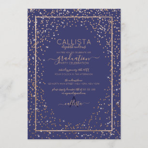 Invitation Parties scintillant d'or de la Marine Confetti Gra