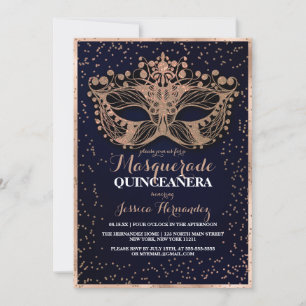 Invitation Parties scintillant d'or de la marine Masquerade C