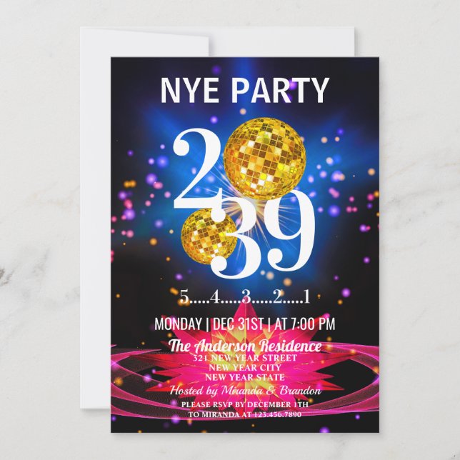 Invitation Parties scintillant d'or de luxe Soirée du Nouvel  (Devant)