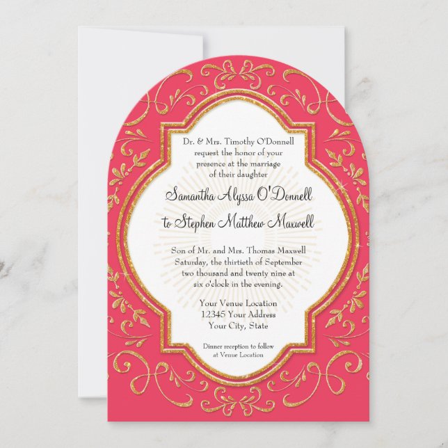 Invitation Parties scintillant d'or de script de trame Quatre (Devant)