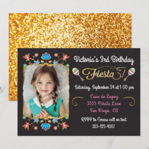 Invitation Parties scintillant d'or des fêtes mexicaines d'an